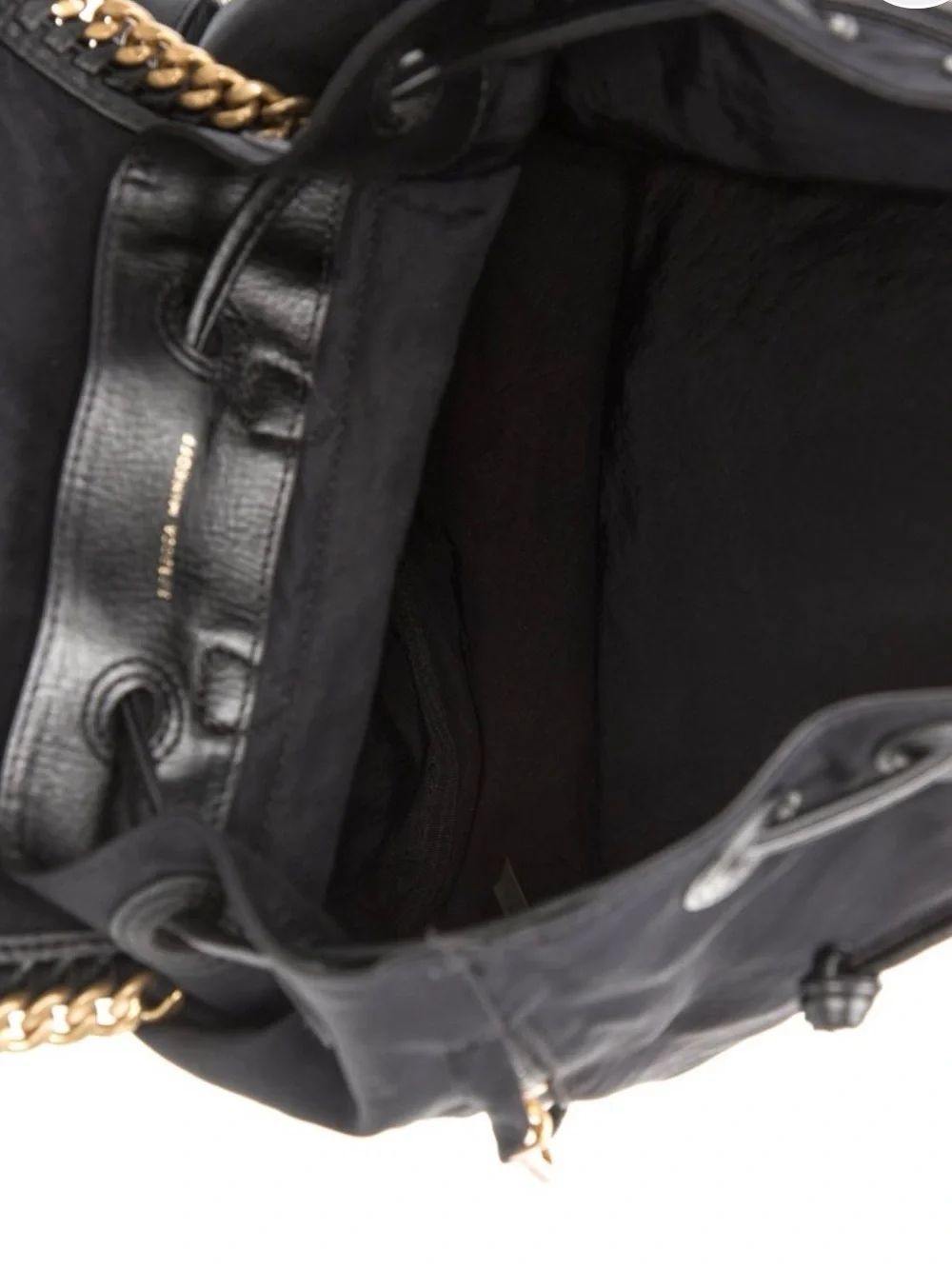 Rebecca Minkoff Black Nylon Backpack with Gold Chain Trim